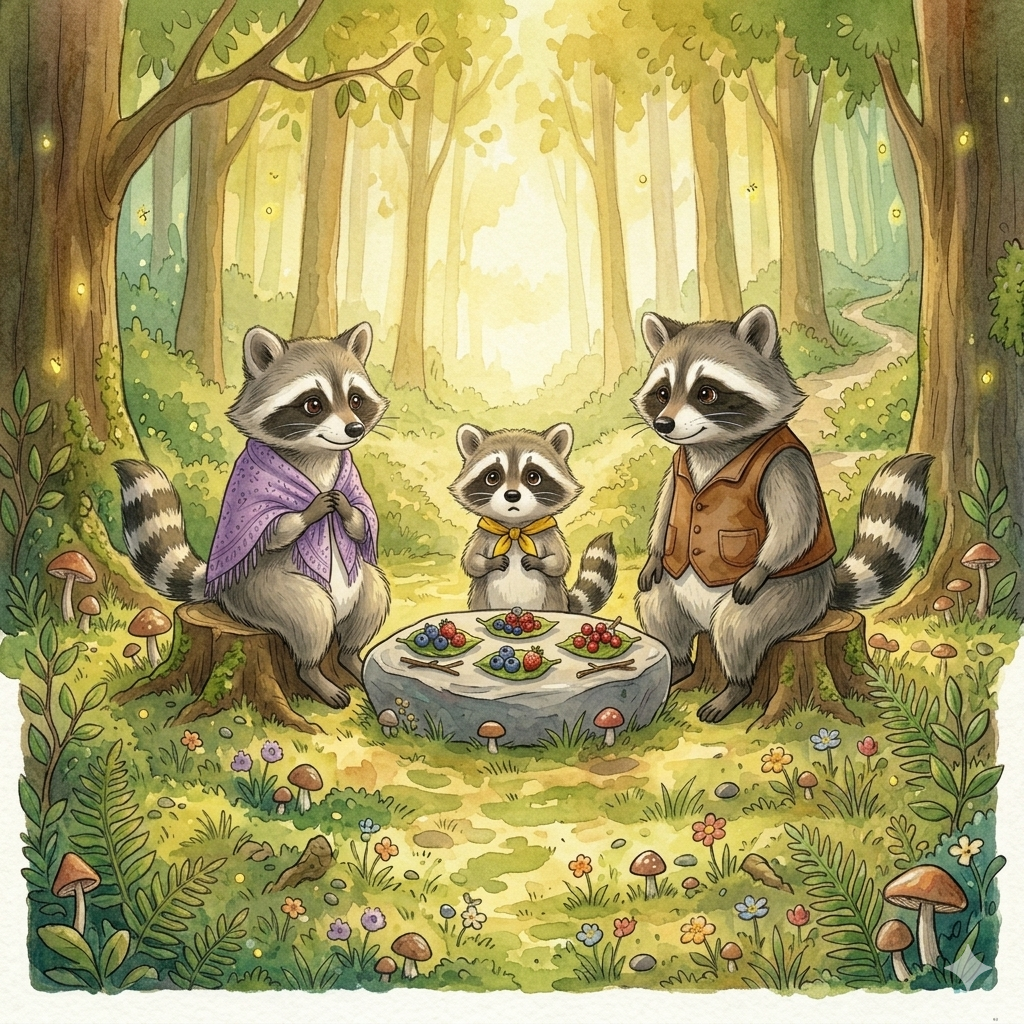 Illustrationsstil der Reihe — aus Band 1: Toni beim Beerenpicknick mit Mama und Papa